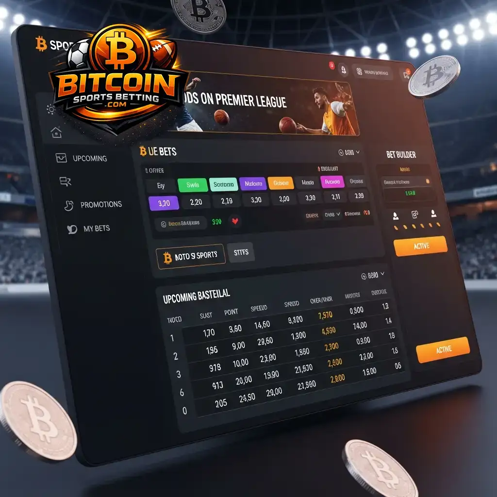 Tablet-Display mit einer Bitcoin-Sportwetten-Plattform vor einem Stadionhintergrund, das die Vorteile von Krypto-Wetten für die WM 2026 veranschaulicht.