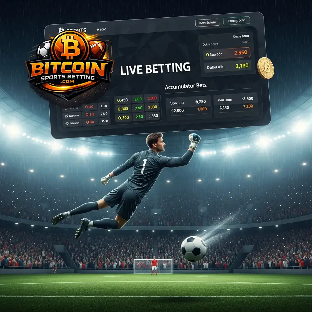 Dynamische Szene eines Torwarts, der einen Ball hält, überlagert mit einer Live-Wetten-Oberfläche, die Echtzeit-Quoten für WM-Spiele anzeigt.
