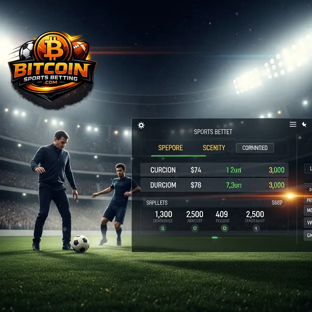 Fußballer in Aktion während eines Nachtspiels, überlagert mit einer digitalen Benutzeroberfläche für Live-Bitcoin-Wetten auf das Spiel Frankreich gegen Senegal.